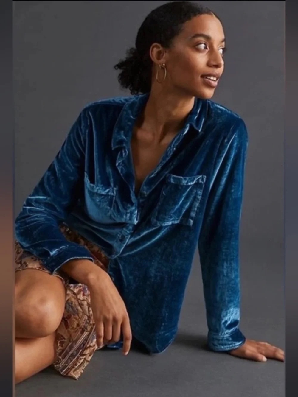 Anthropologie Pilcro Velvet Purple Button-Front Shirt XS-S